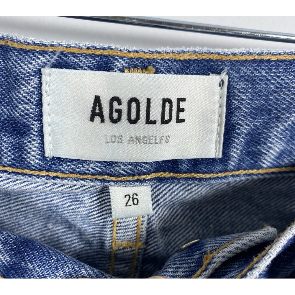 Agolde 90s Fit Jeans Womens 26 Blue Distressed High Rise Straight Leg Button Fly - Picture 5 of 10